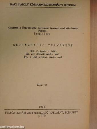 Népgazdaság tervezése I-II./Népgazdaság tervezése I. rész