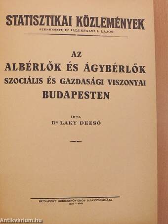 Az albérlők és ágybérlők szociális és gazdasági viszonyai Budapesten