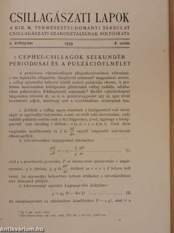 Csillagászati Lapok 1939/1-4.