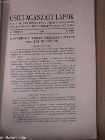 Csillagászati Lapok 1940/1-4.