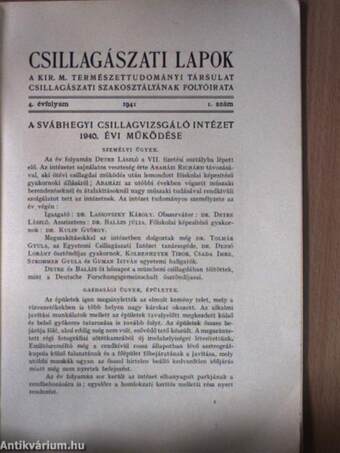 Csillagászati Lapok 1941/1-4.