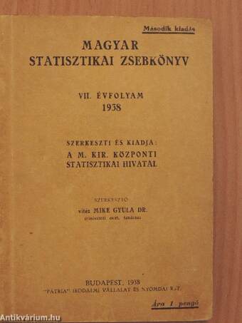 Magyar statisztikai zsebkönyv 1938.