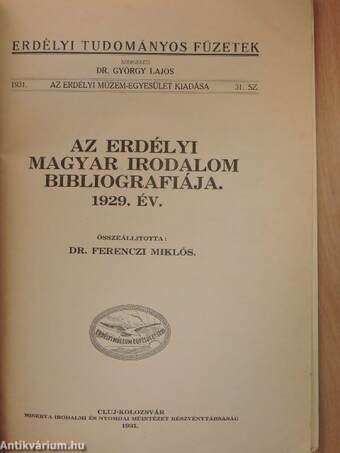 Az erdélyi magyar irodalom bibliografiája 1929. év