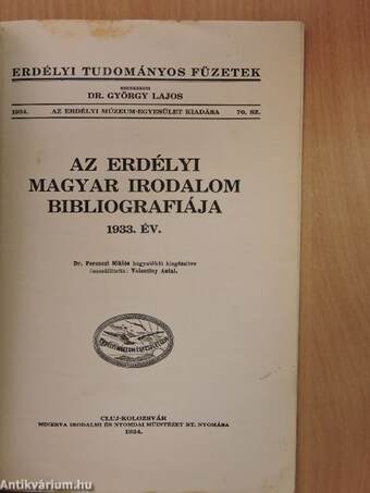 Az erdélyi magyar irodalom bibliografiája 1933. év