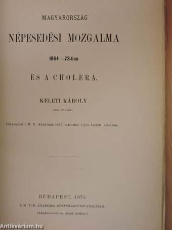 Magyarország népesedési mozgalma 1864-73-ban és a cholera