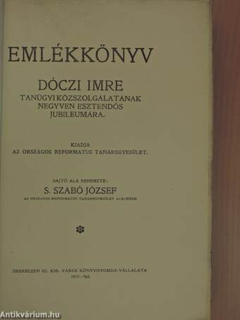 Emlékkönyv Dóczi Imre tanügyi közszolgálatának negyven esztendős jubileumára