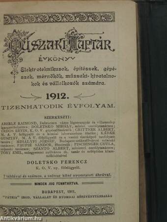 Műszaki naptár 1912. (rossz állapotú)