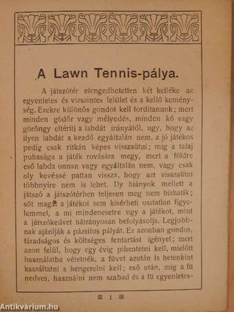 Lawn Tennis utmutatás pályaépitéshez és játékszabályok