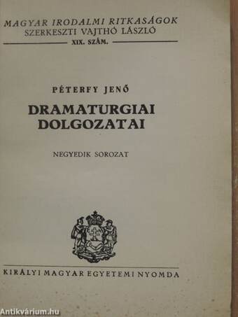 Péterfy Jenő dramaturgiai dolgozatai