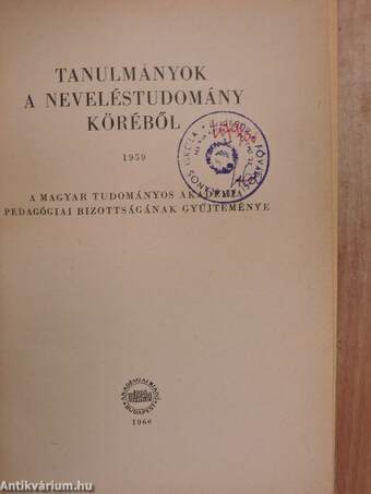 Tanulmányok a neveléstudomány köréből 1959