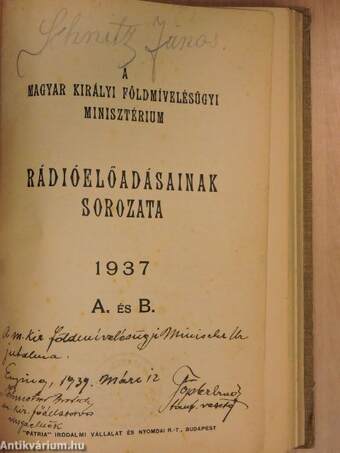 A Magyar Királyi Földmívelésügyi Minisztérium rádióelőadásainak sorozata 1937. január-december