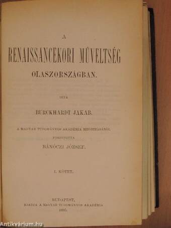 A renaissancekori műveltség Olaszországban I-II.