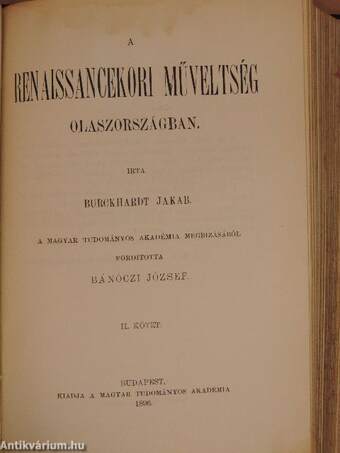 A renaissancekori műveltség Olaszországban I-II.