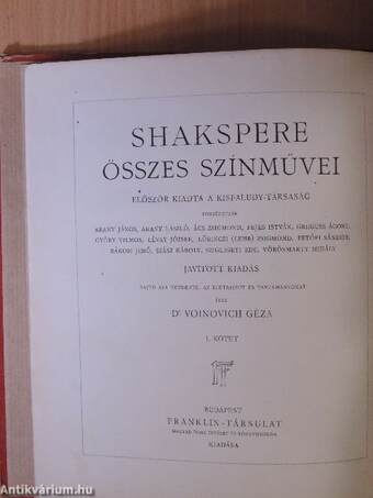 Shakspere összes színművei I-III.