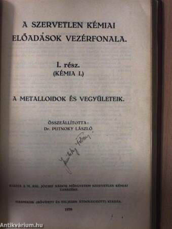 Az általános kémiai előadások vezérfonala/A szervetlen kémiai előadások vezérfonala I.