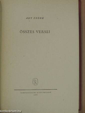 Ady Endre összes versei I. (töredék)