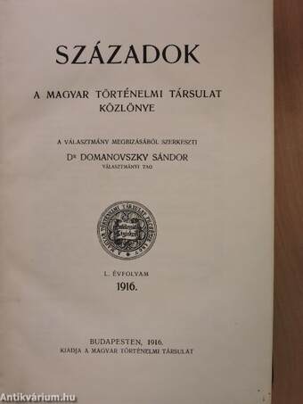 Századok 1916/1-10./A magyar történeti irodalom 1915-ben