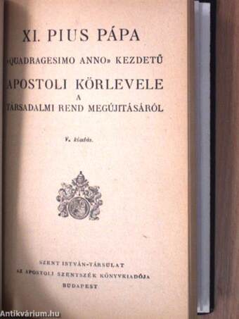 XIII. Leó pápa apostoli körlevele a munkások helyzetéről/XI. Pius pápa «Quadragesimo anno» kezdetű apostoli körlevele a társadalmi rend megújitásáról