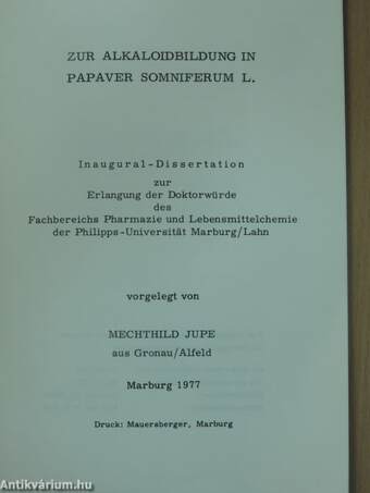 Zur alkaloidbildung in papaver somniferum L.