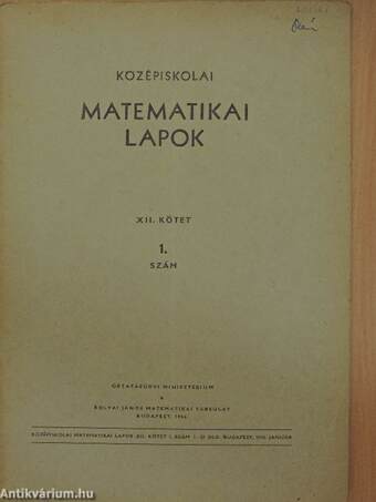 Középiskolai matematikai lapok 1956. évi 1. szám