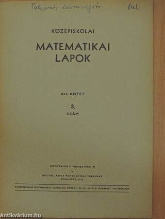 Középiskolai matematikai lapok 1956. évi 3. szám