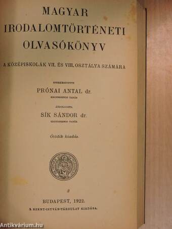 A magyar irodalom története/Magyar irodalomtörténeti olvasókönyv