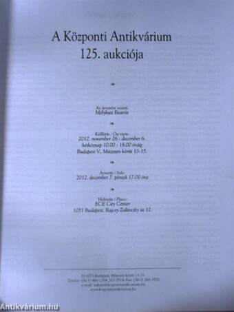 A Központi Antikvárium 125. aukciója