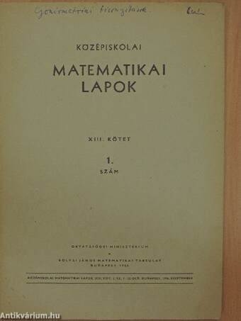 Középiskolai matematikai lapok 1956. szeptember