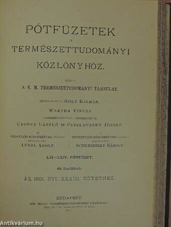 Természettudományi Közlöny 1901. január-december/Pótfüzetek a Természettudományi Közlönyhöz 1901. január-december