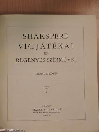 Shakspere vígjátékai és regényes színművei III. (töredék)