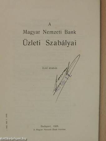 A Magyar Nemzeti Bank üzleti szabályai