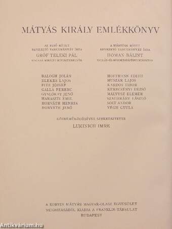 Mátyás király emlékkönyv I-II.