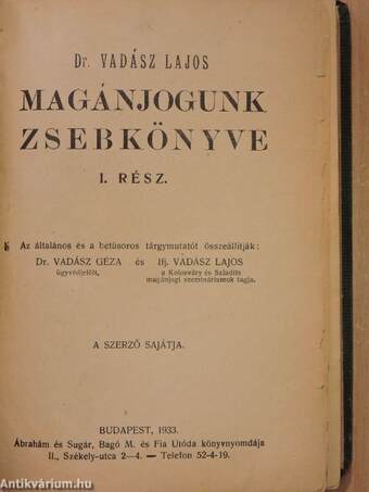 Magánjogunk zsebkönyve I-II./Magánjogunk zsebkönyve pótfüzete