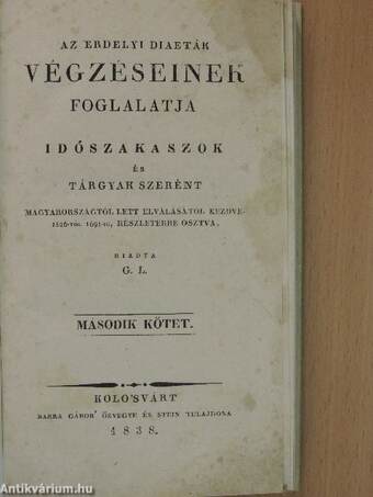 Az erdélyi diaeták végzéseinek foglalatja II. (töredék)