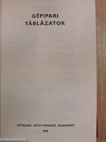 Gépipari táblázatok