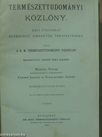 Természettudományi Közlöny 1903. január-december