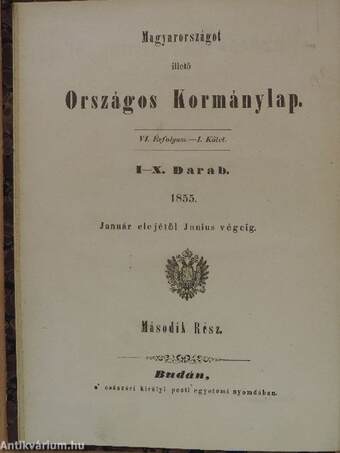 Magyarországot illető Országos Kormánylap 1855. január-december