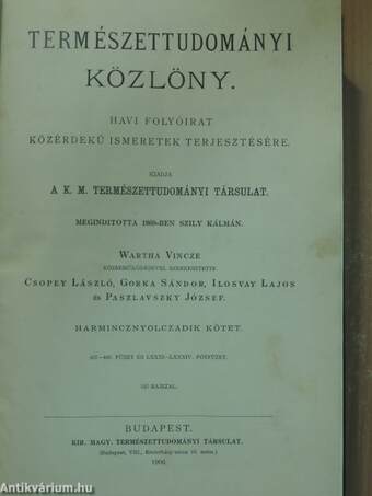 Természettudományi Közlöny 1906. január-december