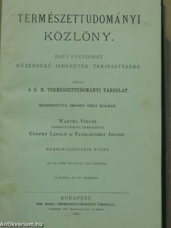 Természettudományi Közlöny 1905. január-december