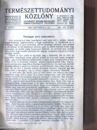 Természettudományi Közlöny 1934. január-december/Pótfüzetek a Természettudományi Közlönyhöz 1934. január-december