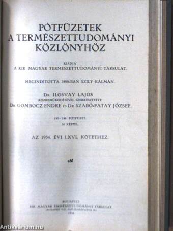 Természettudományi Közlöny 1934. január-december/Pótfüzetek a Természettudományi Közlönyhöz 1934. január-december