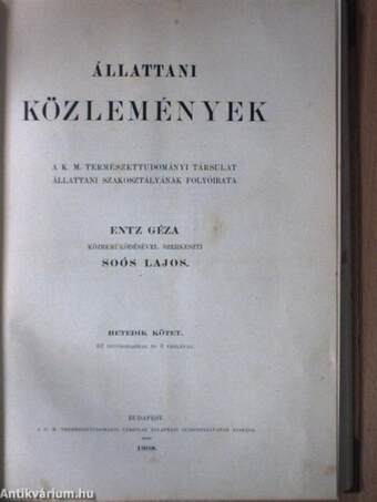 Állattani Közlemények 1907-1908/1-4.