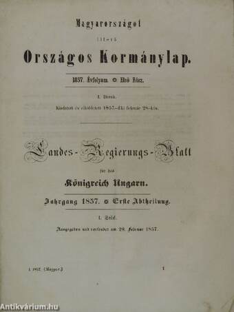 Magyarországot illető Országos Kormánylap 1857.