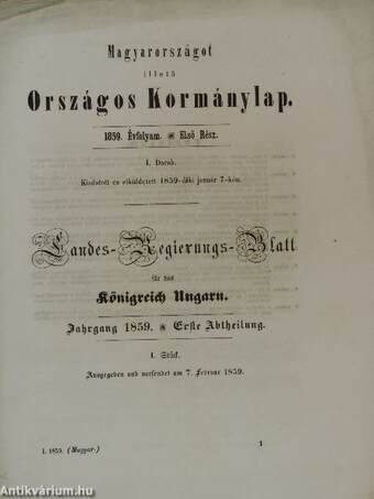 Magyarországot illető Országos Kormánylap 1859.