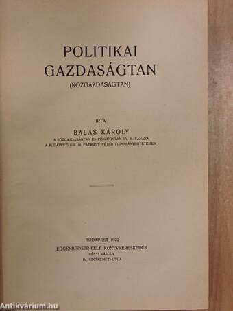 Politikai gazdaságtan I. (töredék)