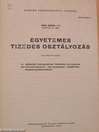 Egyetemes tizedes osztályozás 62-0