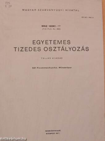 Egyetemes tizedes osztályozás 681.