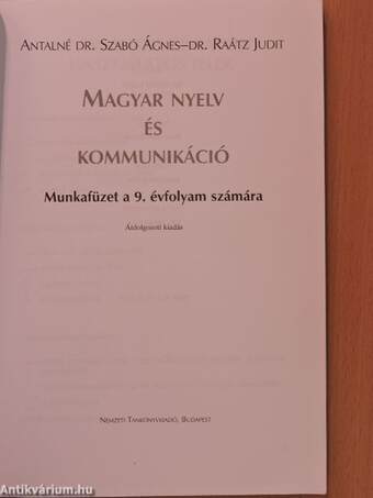 Magyar nyelv és kommunikáció - Munkafüzet a 9. évfolyam számára