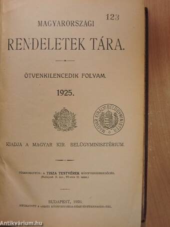 Magyarországi rendeletek tára 1925. I-II.