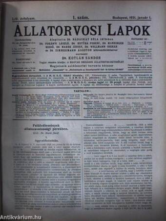 Állatorvosi Lapok 1931. január-december